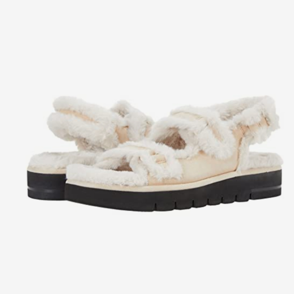 Stuart Weitzman Zoe Lift Chill Faux Fur Lined Croos Strap Sandal